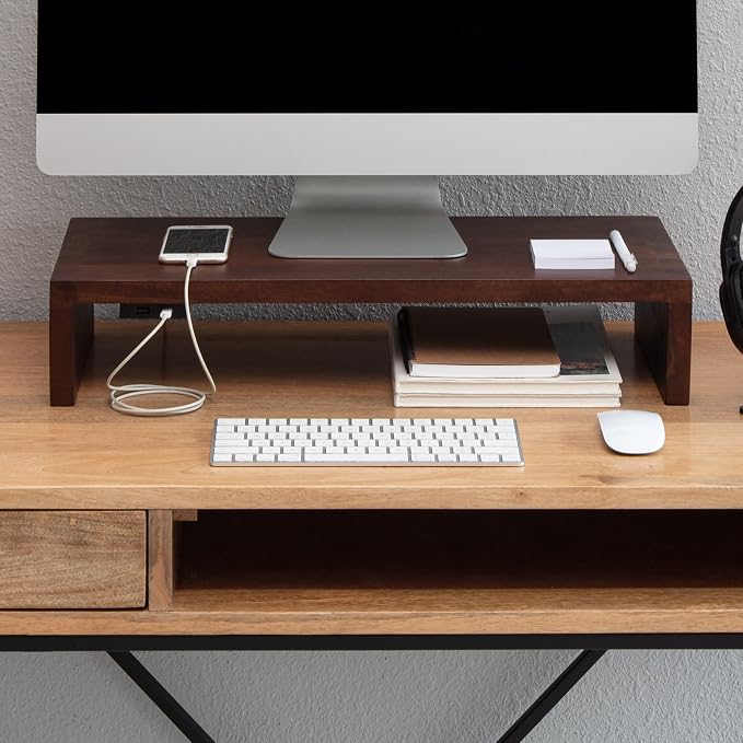 Anji Mountain Wooden Monitor Stand - Elegant Monitor Riser, Perfect Monitor Stand for Desk Organization, Durable Wood Construction monitor stands, Enhances Ergonomics and Workspace Efficiency,Walnut by AnjiMountain