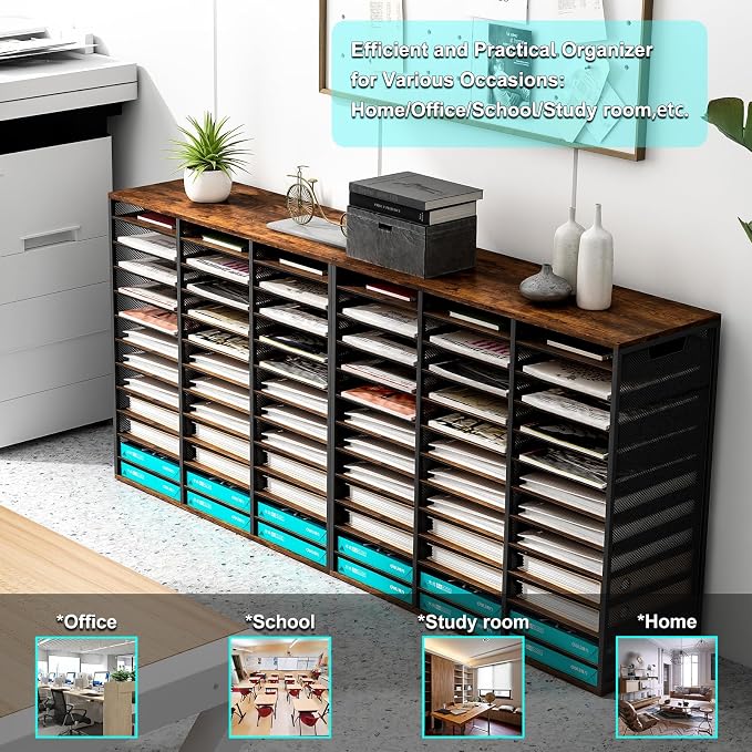 PAG Mass Mail Sorter - Adjustable Mail Holder, Countertop Literature Organizer, Student Mailbox for Classroom, Desktop Bill Paper Organizer for Office Home School, 36 Compartments, Brown - Image 3