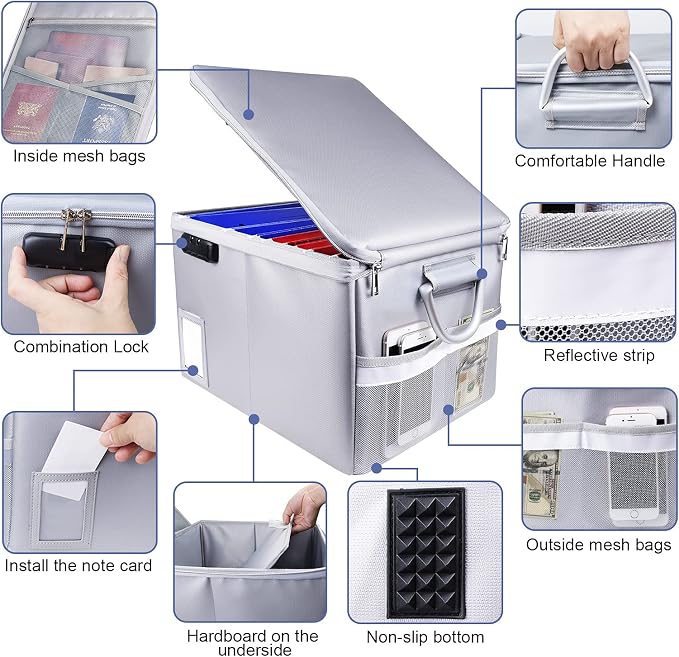 TOMKID Fireproof File Cabinet with Lock, Fireproof Document Organizer Collapsible File Box Filing Cabinet with Handle for Letter Legal Folder Certifications - Image 5