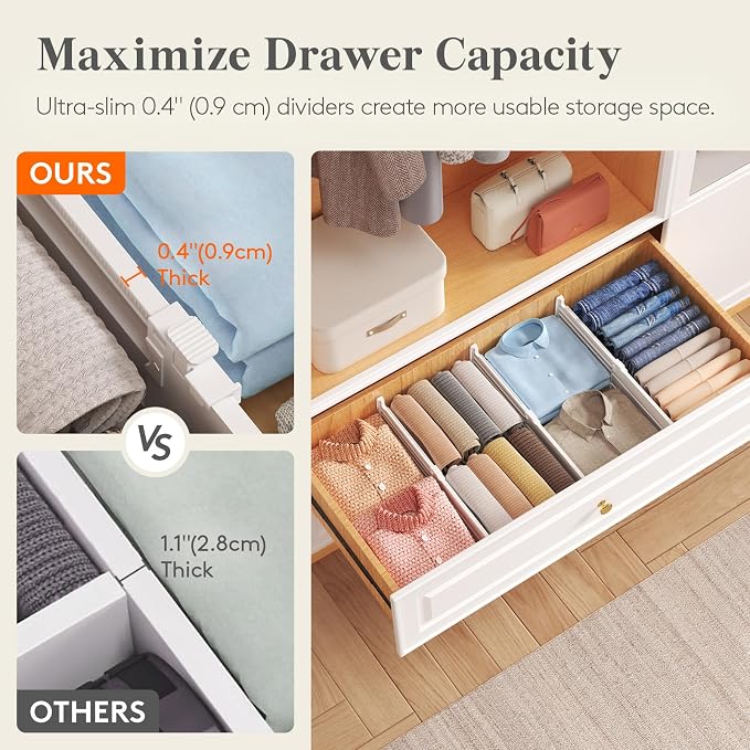 Lifewit 5" Tall Drawer Dividers, Adjustable Deep Drawer Organizer Clothes | 12 Pack 11.5"-18.5" Expandable White Plastic Separators for Dresser, Kitchen, Cabinet, Closet, Office Organization & Storage - Image 6