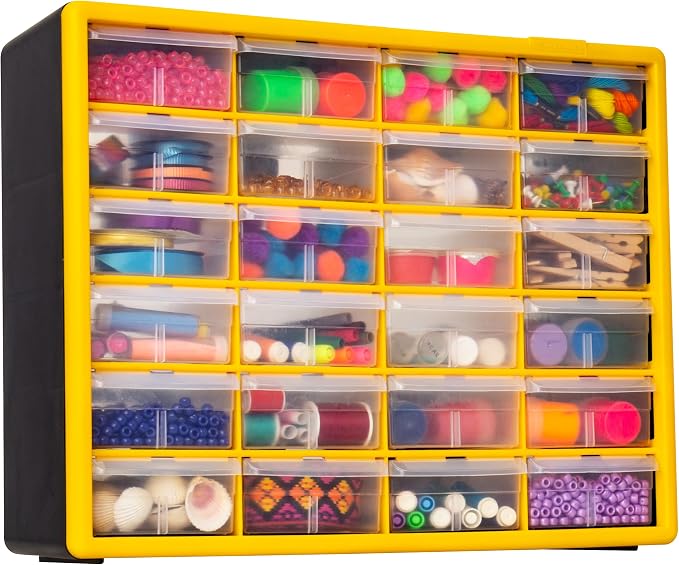 Akro-Mils 24-Drawer Plastic Storage Cabinet, 20"W x 6"D x 16"H, Yellow | Plastic Cabinet w/ Drawers for Garage Organization, Beads, Building Bricks Storage, Teacher Toolbox, Makeup Organizer, 10124 - Image 10