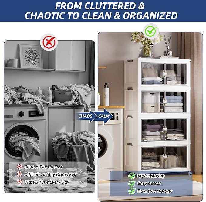 SAILUN 580Qt Stackable Storage Bins,Storage Cabinet Drawer with a Lid,White | Stackable Storage Drawers with Lids,26" W x 17" D x 71" H,Featuring open-front Access for Closet Storage - Image 2
