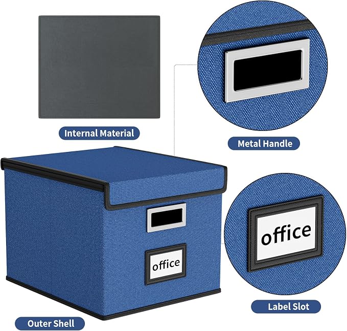 File Organizer Box with Lids, Collapsible File Folder Organizer | File Box with Plastic Slides for Document, Filing Bin for Letter Size Hanging File Folders (4 Pack, Royal Blue) - Image 3