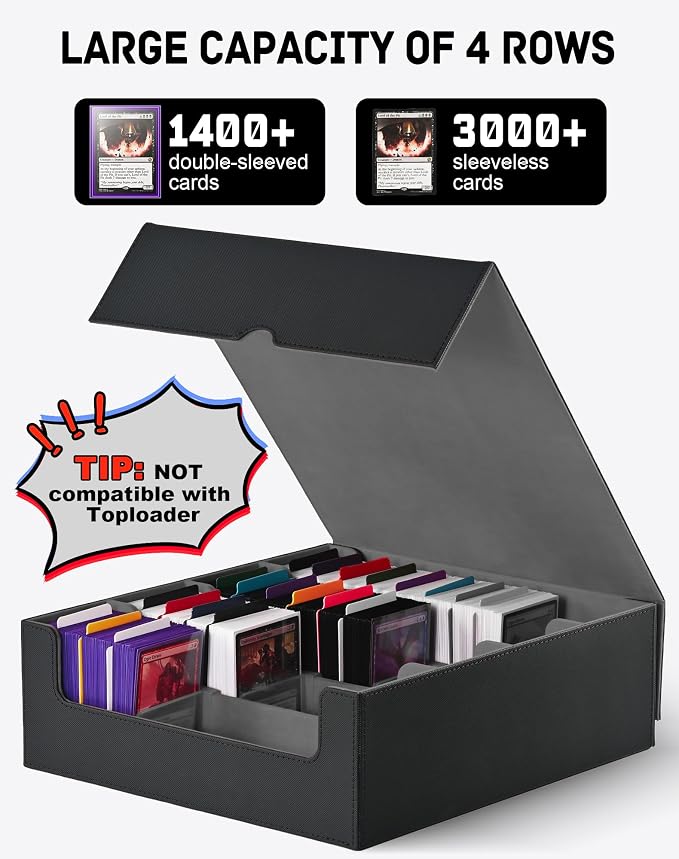 ZLCA Card Storage Box for MTG PTCG, Commander Deck Box Holds 3200+ Cards, Trading Card Storage Case with 4 Stoppers, Card Organizer for TCG Sport Cards(Black) - Image 6