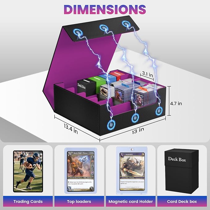 3500+ Trading Card Storage Box,4-Row MTG Deck Box with 36 Dividers & 8 Stoppers,Commander Deck Case Fits For Toploaders, Magnetic Card Holder,TCG,YugiOh and Sport Cards - Image 2