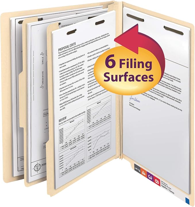 Smead End Tab Classification File Folder, 2 Dividers, 2" Expansion, Letter Size, Manila, 10 per Box (26835) - Image 2