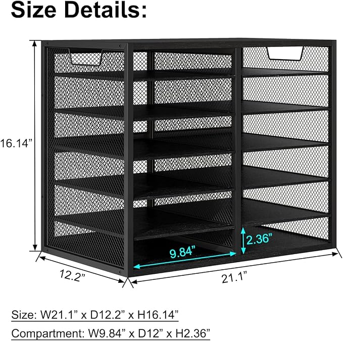 PAG Mass Mail Holder, Adjustable Countertop Literature Organizer, Student Mailbox, Desktop Bill Paper Organizer, 12 Compartments, Black - Image 6
