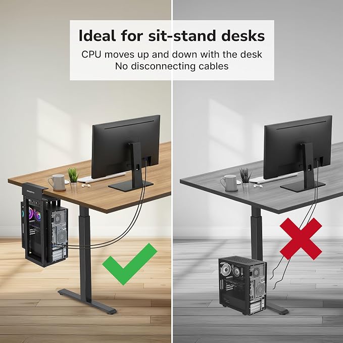 Mount-It! Under Desk PC Mount for Standing Desk, Heavy-Duty Clamp-On CPU Holder, Adjustable Computer Tower Mount for Desk, No-Drill, 66 lb Capacity, Fits Mid & Full Towers - Image 3