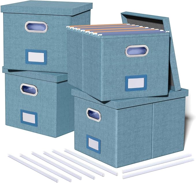 4 Pack File Storage Organizer, Document Organizer, Portable File Box with Lid, Fit for Letter/Legal File Folder Storage,Dark Blue-Box only by Oterri