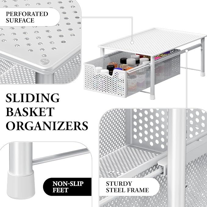 Simple Houseware Stackable Cabinet Basket Drawer Organizer, White - Image 4