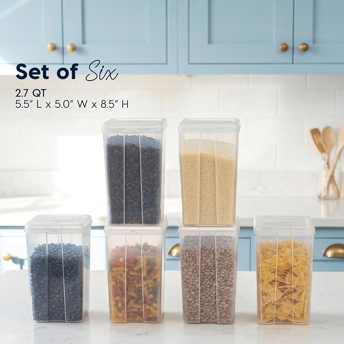 IRIS USA Food Storage Containers Set, 2.7 Qt - 6 Pack, Food Grade Plastic | BPA-Free, Clear View, Flip Top Lid, Stackable, For Dry Food, Flour, Sugar, Grain - Image 3