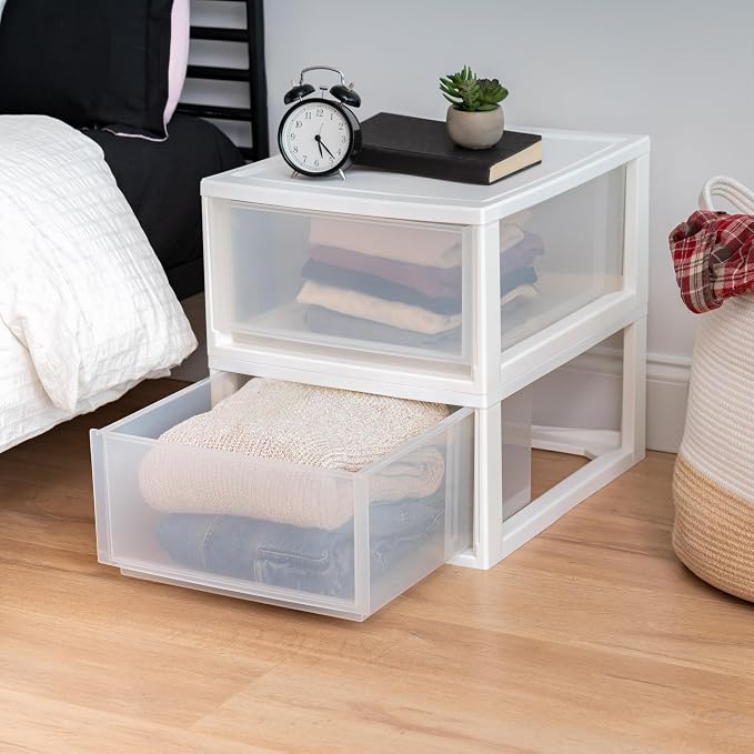 IRIS USA 2-Pack 30 Qt. Stacking Drawer Organizer with Sliding Drawer, White | Store clothing, accessories, pantry items, and household essentials around your home with organized storage solutions - Image 8