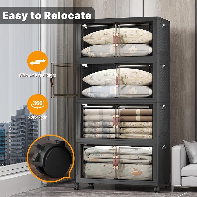 Stackable Storage Bins, 700QT Collapsible Drawers with 1 Lid | Large Capacity, Magnetic Door, Stack Lock, Rolling Wheels, Foldable Design, Organizers and Storage for Bedroom Dorm Garage - Image 6