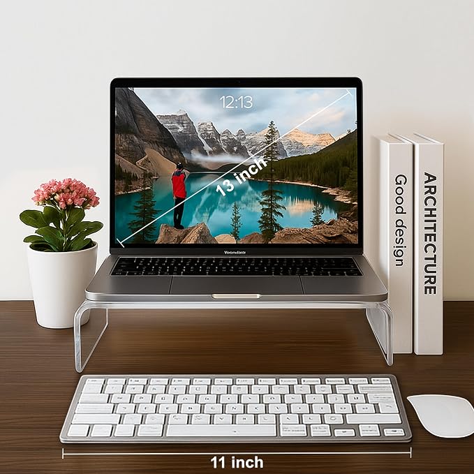 AMT Acrylic Laptop Monitor Stand & Computer Riser with Cat Keyboard Protector, Space-Saving Design, Extra Storage, Clear Shelf - Ideal for Monitors, Laptops, Printers, Desktop Decor - Image 4