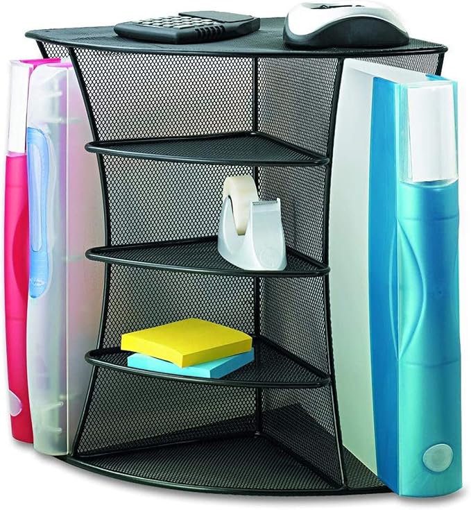 Safco 3261BL Onyx Mesh Corner Organizer - Durable Steel Mesh Corner Storage and Desk Top Organizer. Space Saving, For Home, Office & Classroom Organization, 13" x 15" x 11 , Black - Image 2