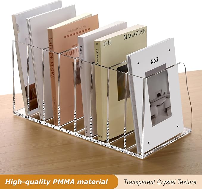 SANRUI Acrylic Desk File Organizer, 8 Slot Clear Magazine File Holder | Desktop Vertical Workspace Sorters, Folder Rack for Office Accessories Organization Storage - Image 4