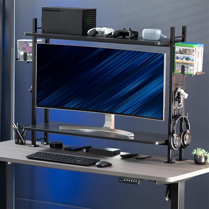 VIVO Clamp-on 40 inch 2-Tier Shelving Unit with Pegboard for Table Accessories, Gaming Devices, and More, Desktop Organizer, Black, DESK-SHELF40G - Image 2