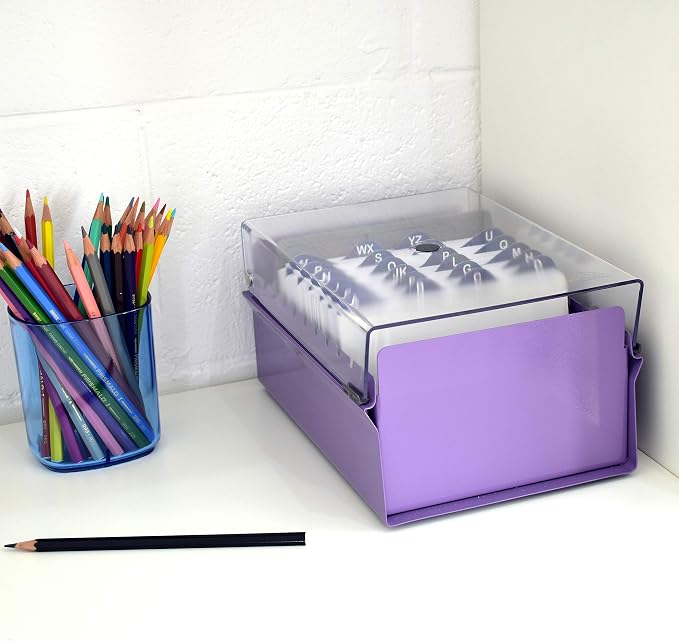 Acrimet 4 x 6 Card File Holder Organizer Box Metal Base Heavy Duty (AZ Index Cards and Divider Included) (Purple Color with Clear Crystal Plastic Lid Cover) | With A-Z Index & Non-Slip - Image 3