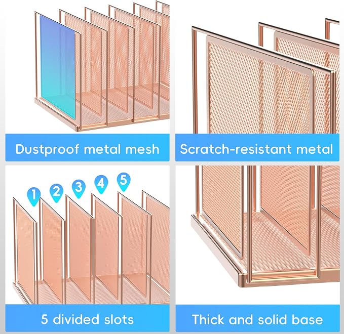 File Organizer for Desk, 5-Section Vertical File Sorter, Paper Holder Organizer Standing Metal File Folder for Office Home Classroom, Rose Gold - Image 4