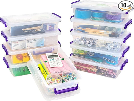 IRIS USA Storage Bins with Lids |Made in USA| 3 Qt - (10-Pack) - Clear | Plastic Containers for Crafts, Art, Office & Study Supplies / Interlocking Latches by IRISUSA