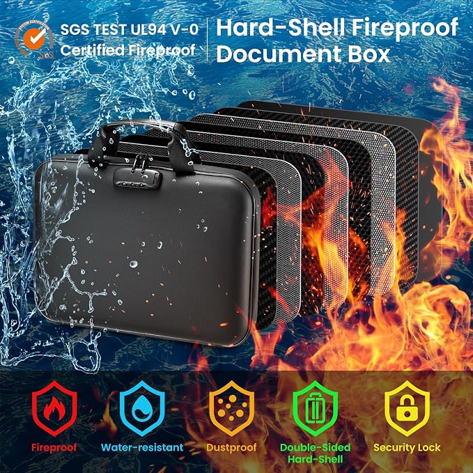 Fireproof Document Box with Lock, Hard case Fireproof File Organizer with 13 Pocket Accordion File Folders, Portable Safe Box for Home Office Travel to Storage Important Documents Laptop - Image 4