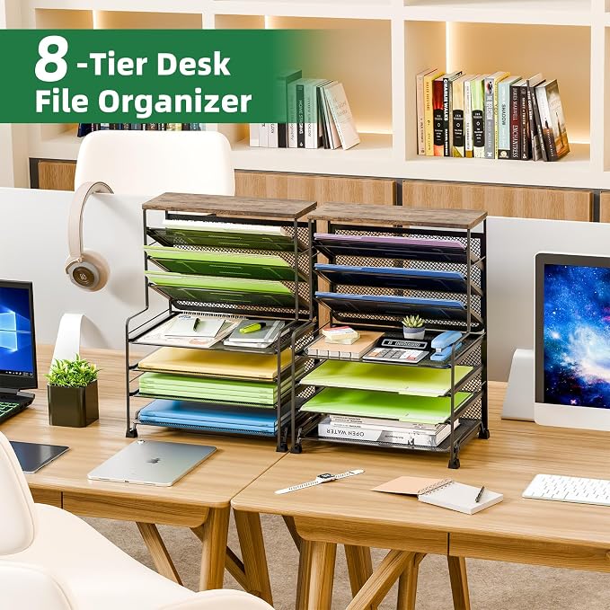 Simple Trending 7 Tier Desk File Organizer, 2 Pack Letter Tray Paper Organizer, Mesh Desk Accessories File Folder for Office, Home or School, Black - Image 4