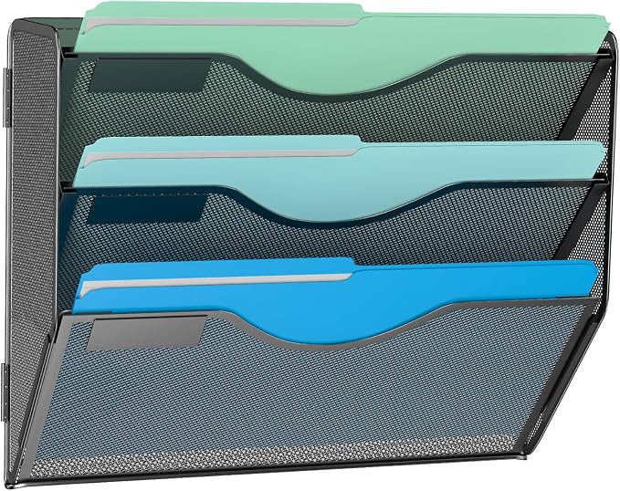 Gawerk 3 Tier Hanging Wall File Organizer, Mesh Mail Paper Orgnization Hanging File Folder Holder for Home Office, Black by Gawerk