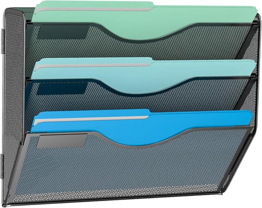 Gawerk 3 Tier Hanging Wall File Organizer, Mesh Mail Paper Orgnization Hanging File Folder Holder for Home Office, Black by Gawerk