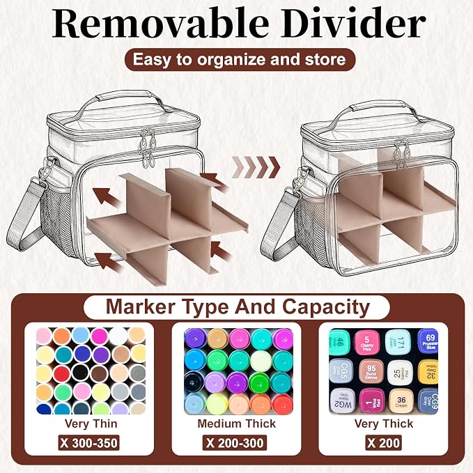 Large Double-Layer Marker Organizer Case for 200-300 Markers, Pink | Marker Bag with Removable Dividers, Marker Organizer for Markers, Pencils, Crayons or Other Art Supplies, (Bag Only) - Image 2