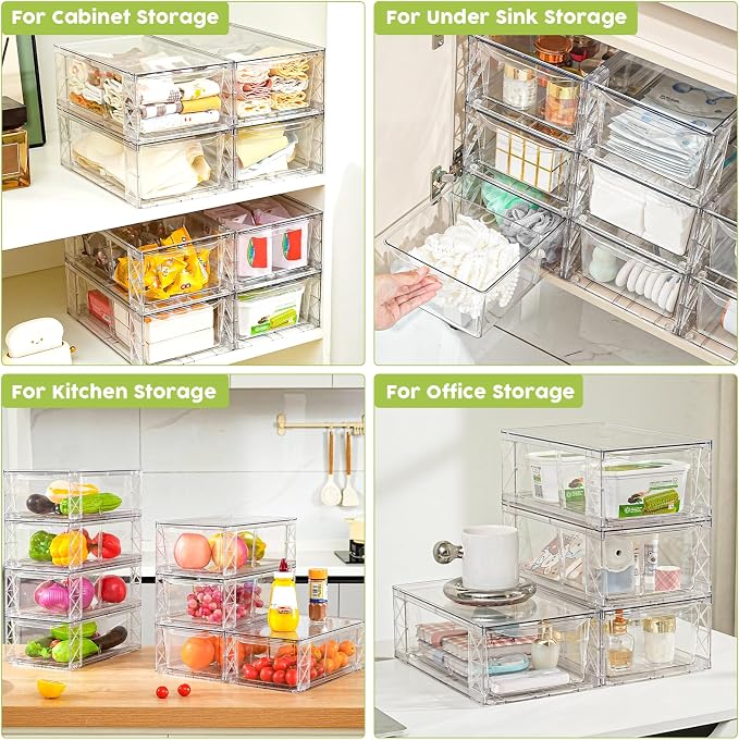 6 Pack Acrylic Storage Drawers, Clear Stackable Storage Drawers, Acrylic Organizers Drawers for Under Sink, Pantry, Bathroom, Makeup Organizers Cosmetic Display,Classroom Storage Organization, Medium - Image 6