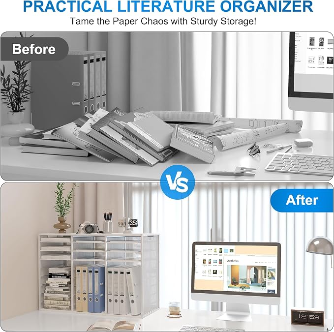 Mail Sorter Adjustable Countertop Mail Holder, Heavy Duty Literature Organizer, Student Mailbox for Classroom, Desktop Bill Paper Organizer for Office Home School, 27 Compartments, White - Image 3