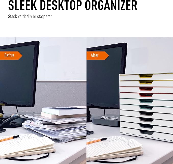 Durable VARICOLOR 10 Drawer Unit - White Desktop Drawer Set with 10 Color Coded Draws - Letter Size Files - Perfect for Storing Documents and Paper Work - Image 5