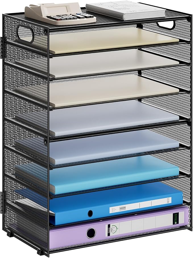 Marbrasse Paper Organizer Letter Tray, 9 Tier Mesh File Organizer with Handle, Paper Sorter Desk Organizer for Home Office Supplies by Marbrasse