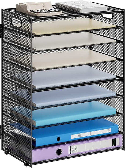 Marbrasse Paper Organizer Letter Tray, 9 Tier Mesh File Organizer with Handle, Paper Sorter Desk Organizer for Home Office Supplies by Marbrasse