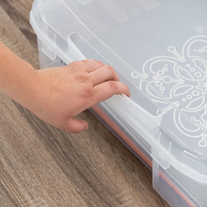 IRIS USA Scrapbook Case |Made in USA| Fits 12"x12" - Thick (1-Pack) - Clear | Portable Plastic Storage Organizers with Built-In Handles for Paper, Art, Board Games, Crafts, Files & Office Supplies - Image 7