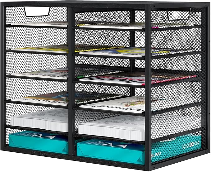 PAG Mass Mail Holder, Adjustable Countertop Literature Organizer, Student Mailbox, Desktop Bill Paper Organizer, 12 Compartments, Black by PAG-Mass