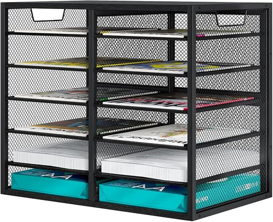 PAG Mass Mail Holder, Adjustable Countertop Literature Organizer, Student Mailbox, Desktop Bill Paper Organizer, 12 Compartments, Black by PAG-Mass