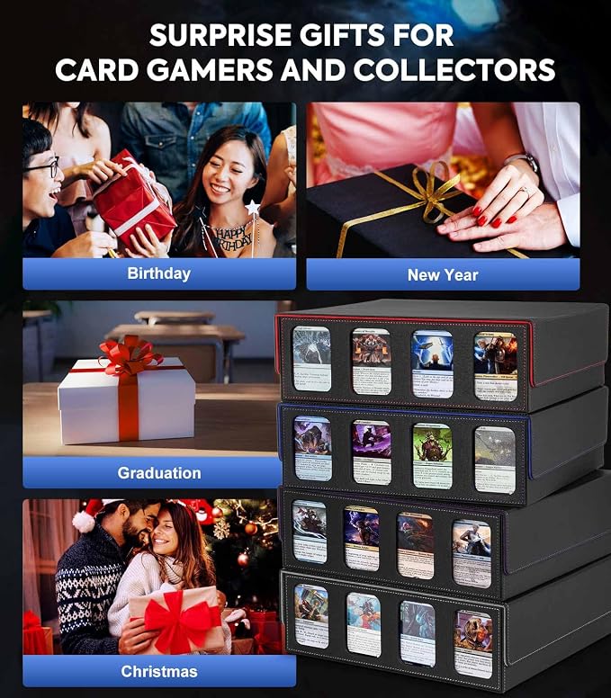 MoKo Card Storage Box for Trading Cards, 3000+ Card Capacity, Black Blue | MTG Deck Box, w/ 24 Colorful Dividers & 4 Card Supporters & Display Window, Deck Case Fits for TCG, PTG and Sport Cards - Image 9