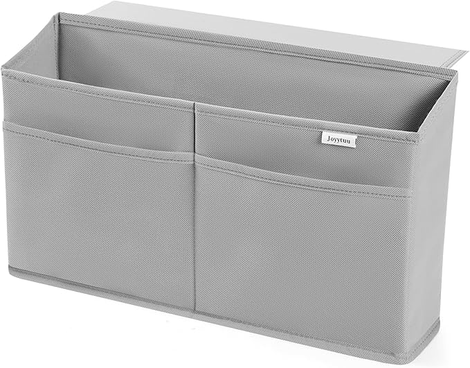 Desk Side Hanging Organizer, Adhesive Storage Bag with Pockets for Magazine Ipad Notebook, for End Tables Home Office Desks Computer Workstations Dressing Table, Grey - Image 2