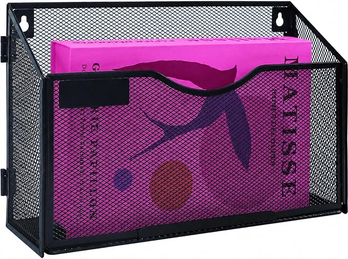 1 Pocket Mesh Wall File Holder Organizer Office Hanging File Folder Magazine Rack (Black) by ideallife