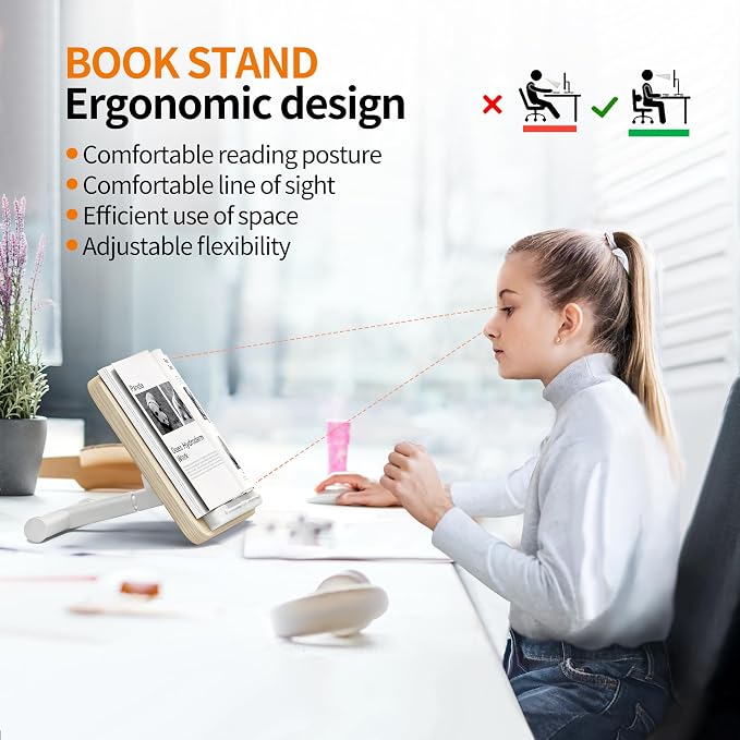 2-in-1 Floor Music Stand & Desktop Book Stand, 16.5"–51" Height Adjustable | Premium Wood Panel, Floor Reading Stand with Page Clip for Sheet Music, Cookbooks & Projector (White, 11.8" × 16.5" Panel) - Image 5