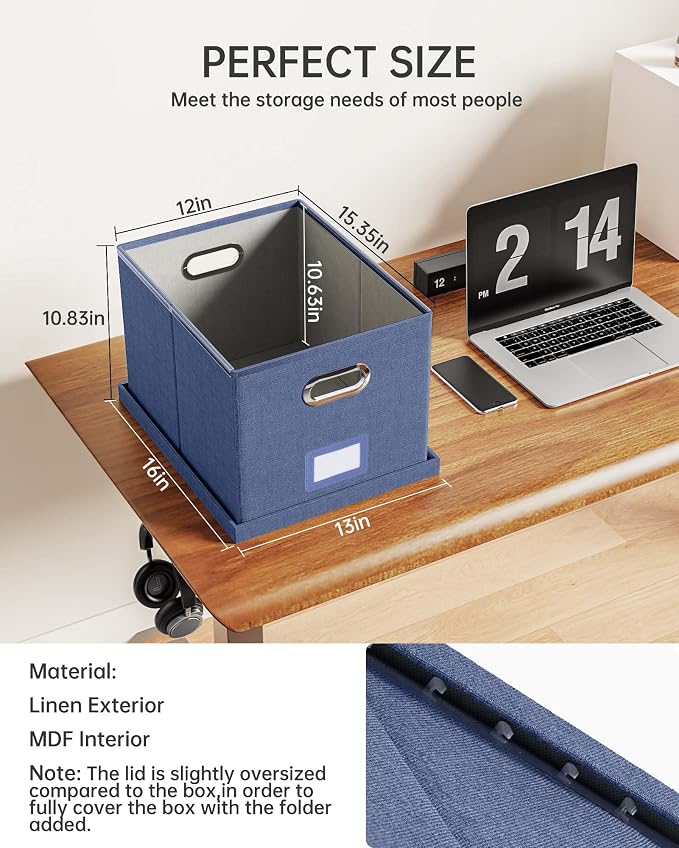 File Organizer with Lid, File Box, File Cabinet for Letter File Folder Storage, Hanging File Organizer for Office/Decor/Home,Document Organizer, 1 Pack,Blue-Box Only - Image 4