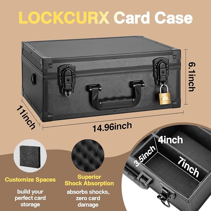 LOCKCURX Trading Card Storage Box for 3"x4" 35pt Rigid Cards, Holds 600+ Toploaders, Sports Card Case with 6 Foam Dividers, Toploader Storage Box, Sports Card Storage with Key Lock - Image 4