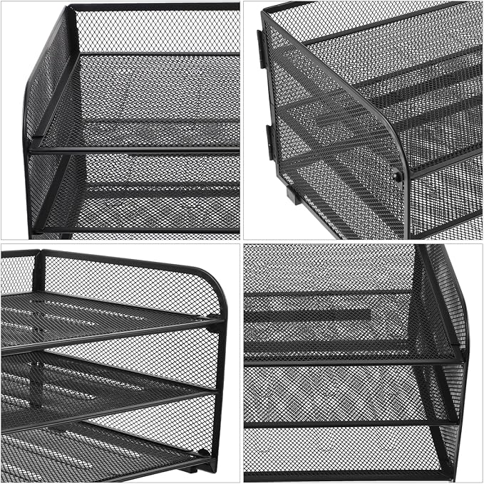 TEHAUX 3 Tier Mesh Desk File Organizer Detachable Metal Document Holder Paper Sorter for Office Home School Classroom Countertop Mail Rack Book Binder Organizer Black 12.8X9.2 X6.8 Inches - Image 6