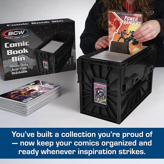 BCW Short Comic Book Bin | Holds 150 Comics | Stackable Plastic Storage | Acid-Free Organizer | Black, 2 Pack | Comic Book Bin - Image 2