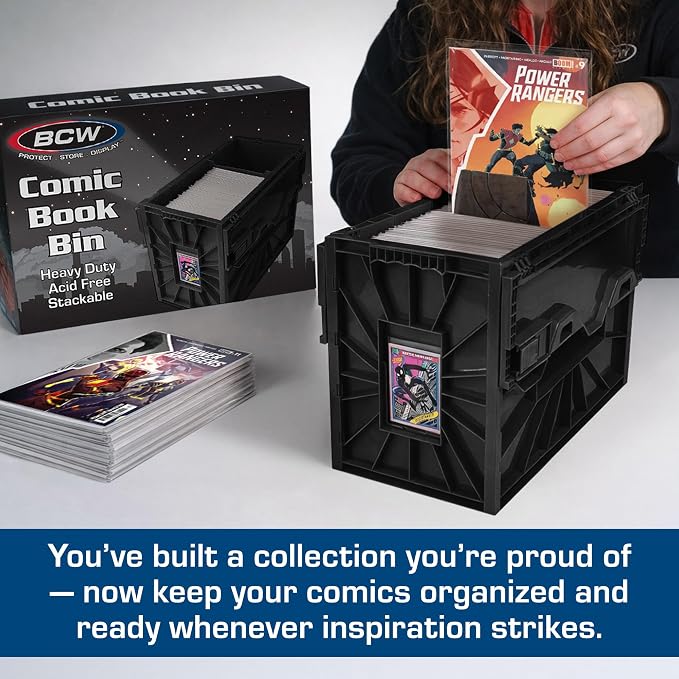 BCW Short Comic Book Bin | Holds 150 Comics | Stackable Plastic Storage | Acid-Free Organizer | Black, 5 Pack - Image 2