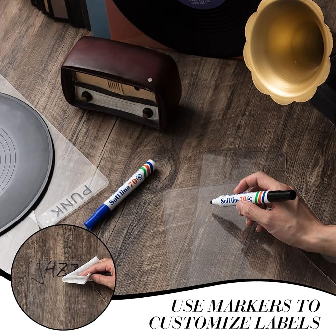 15 Pcs Acrylic Vinyl Record Dividers DIY A-Z Genre ERA BPM Tabs Plastic Vinyl Record Organizer Writable Dividers with Markers for Gift Album LP Records, 12 x 14 Inch, Horizontal and Vertical - Image 5