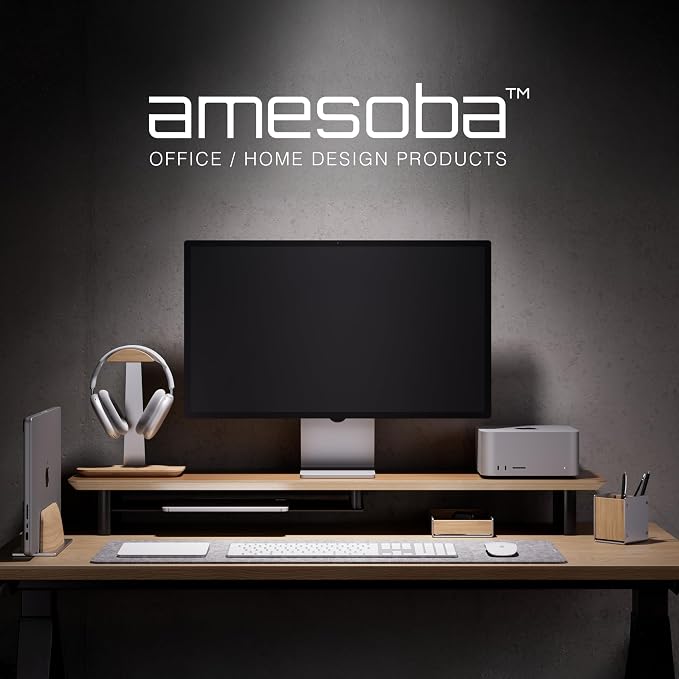 amesoba White Oak Dual‑Tier Ergonomic Desk Setup – Modern Wooden Monitor Stand & Workspace Riser, Home Office & Minimalist Aesthetic (White Oak, Large) - Image 3