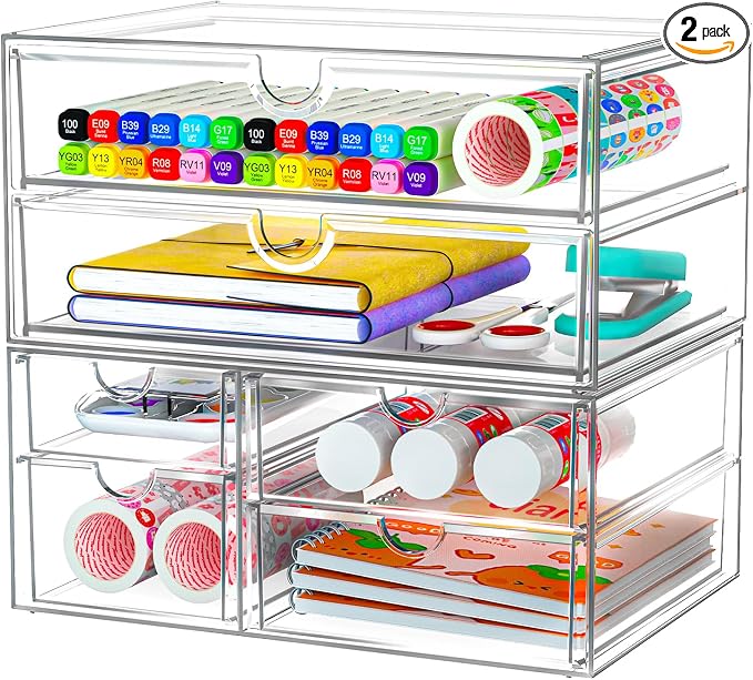 ARSTPEOE Acrylic Organizer with 6 Drawers, Bathroom Counter Organizer, Makeup Desk Organizers, Office Supplies, Storage Drawers for Cosmetic, Pencil, Coffee by ARSTPEOENeatChic