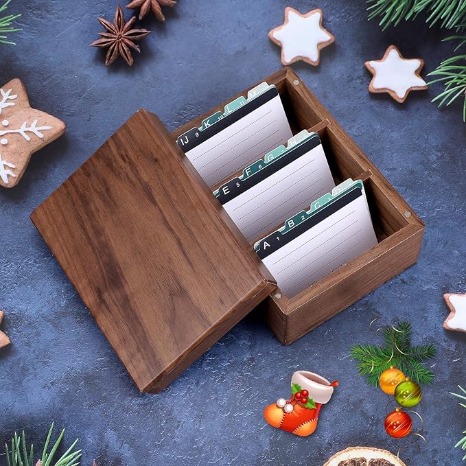 MaxGear Walnut Wood Business Card Organizer for 2.2" x 3.5" Cards | Business Card Holder for Desk, Index Cards Box Holds 300 Cards, Includes A-Z Tabs, Desktop Organizers for Office, Home - Image 7
